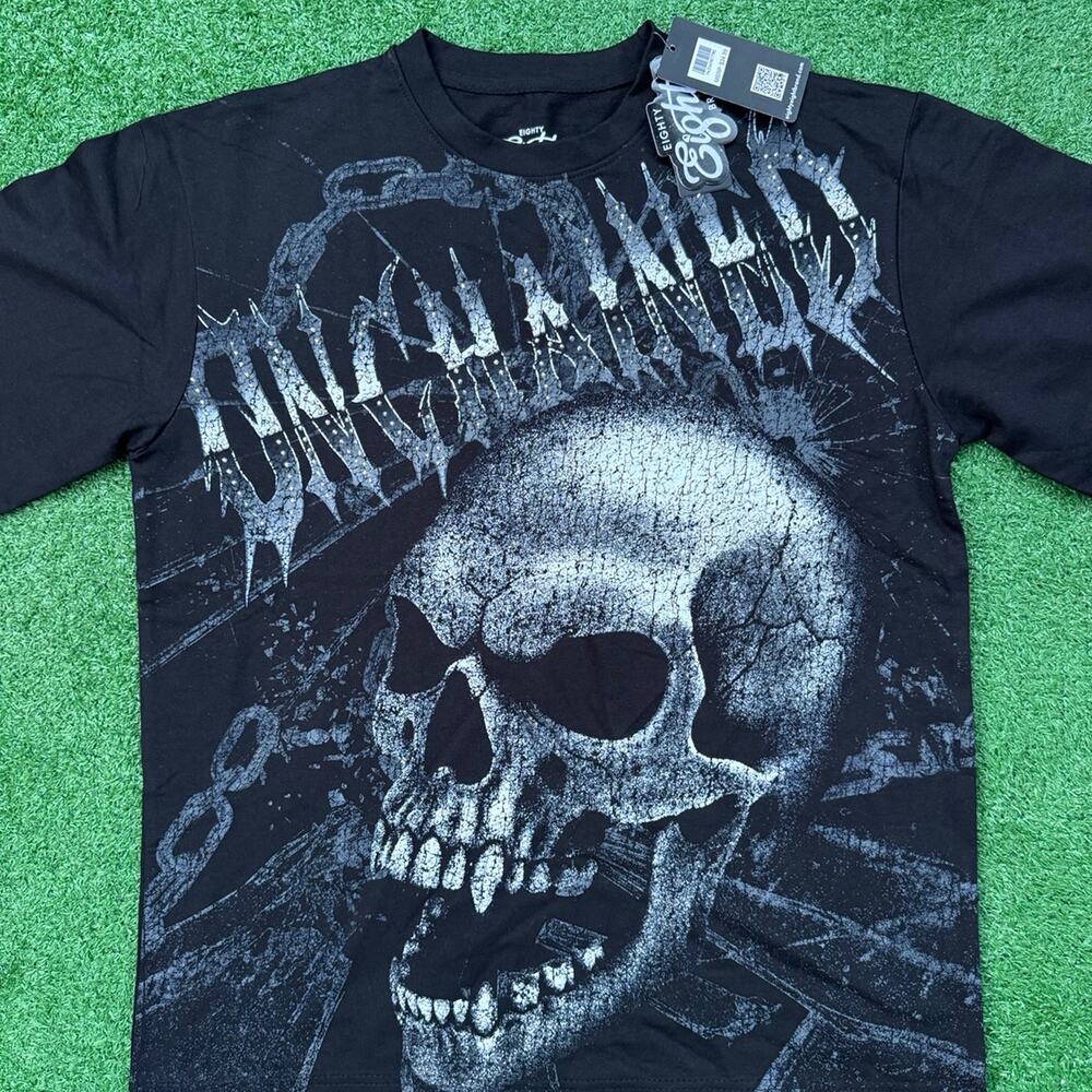 Eight Eighty Brand Unchained Skull Black Studded T Shirt New With Tags